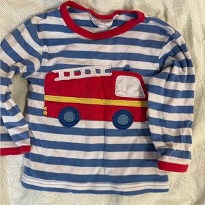 Toby Tiger size 2/3 Striped Blue and White Kids Shirt with Red Fire Truck Design